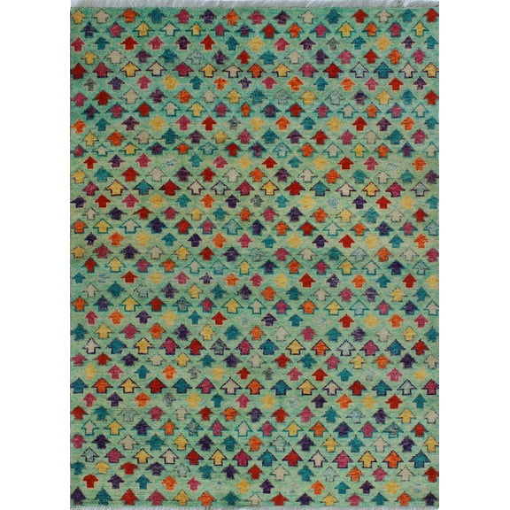 Balochi Esi Green/Purple Rug, 4'8" x 6'6"