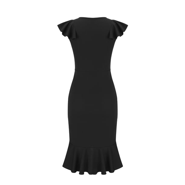 Cocktail Party Dresses Wedding Dress Women Formal Elegant Ruffle-Hem Dress  with Slit Round Neckline and Fitted Design Evning Dress - Walmart Business  Supplies