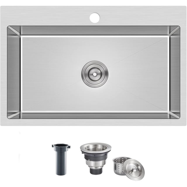 Drop-in Kitchen Sink Single Bowl Stainless Steel Kitchen Sink Handmade Inches Deep Top-Mount Kitchen Sink with Hole