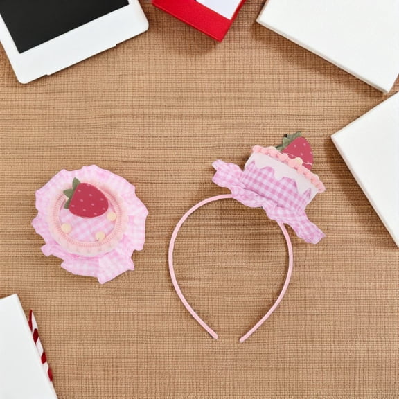 ETEREAUTY 1Set Pink Cake Headband Hair Clips for Festival and Birthday Party Accessories