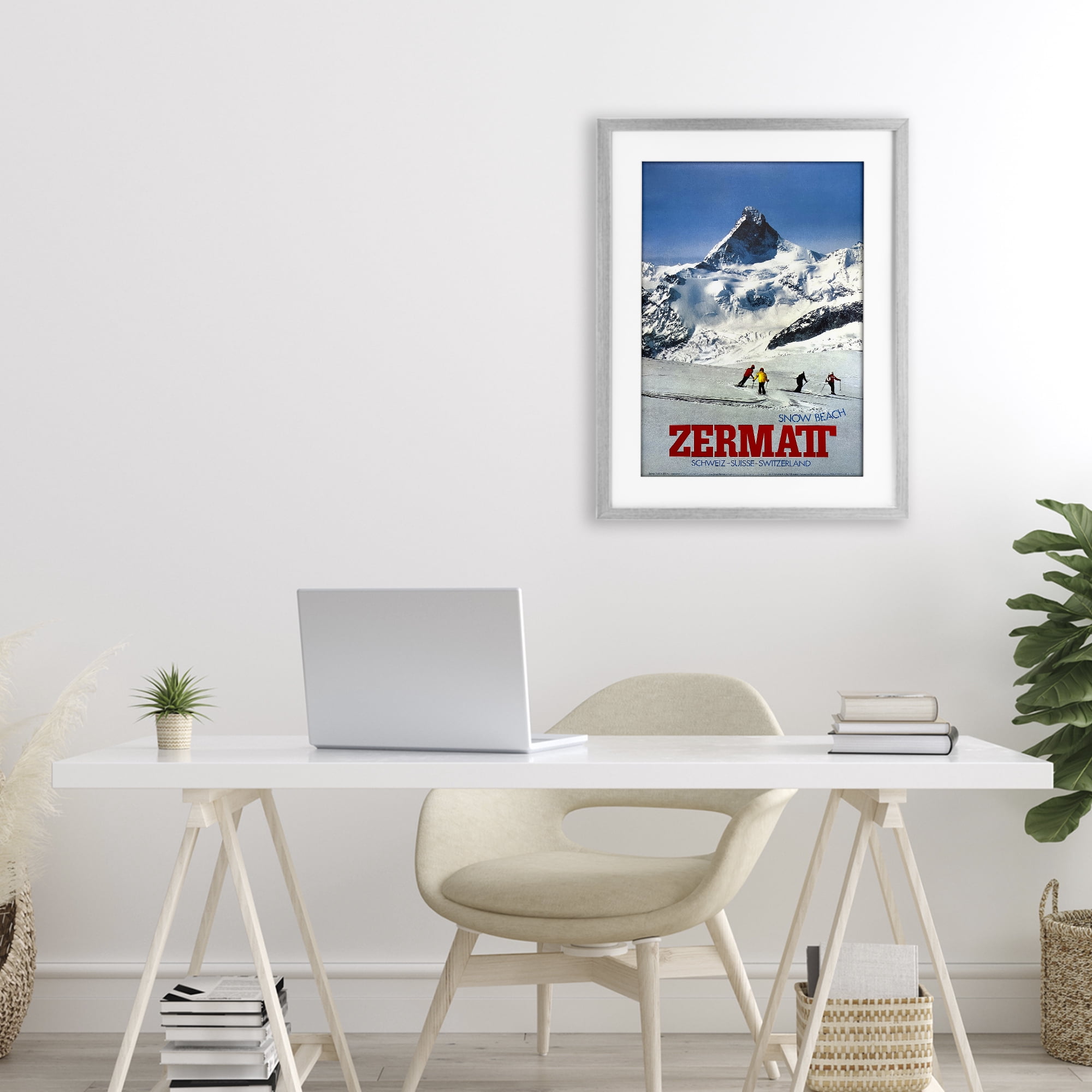 Stupell Industries Zermatt Snow Beach Gray Framed Print Under Glass, design by Vintage Posters