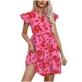 thumbnail image 2 of Sakmal Casual Dresses for Women Floral Ruffle Short Sleeve Comfort Fit Pink Mid-Length Shift Dress, 2 of 6