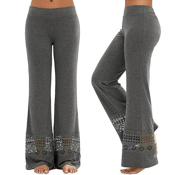 Ediodpoh New Women Lace Hollow Wide Leg Casual Pants Sports Solid Color  Yoga Pants Leggings For Women Dark Gray XXL