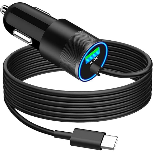 AoVoTo iPhone 16 Fast Car Charger, 75W USB-C PD&QC3.0 Power Cigarette Lighter USB Car Charger with 6FT Coiled Type-C Cable for iPhone 16 Pro/16 Plus/16 Pro Max/15/15 Pro/iPad Pro