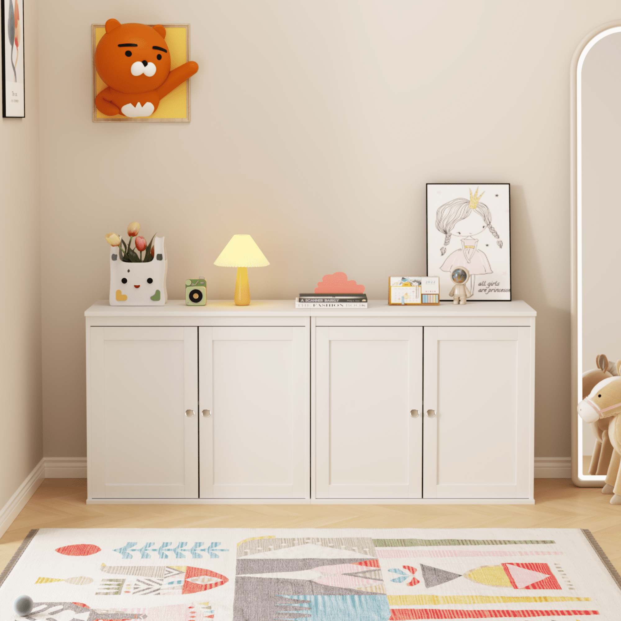 Double Door Storage Cabinet, Adjustable Shelves Kitchen Coffee Bar Cabinet, Anti-Tip Sideboard Buffet for Dining Room Living Room Entryway
