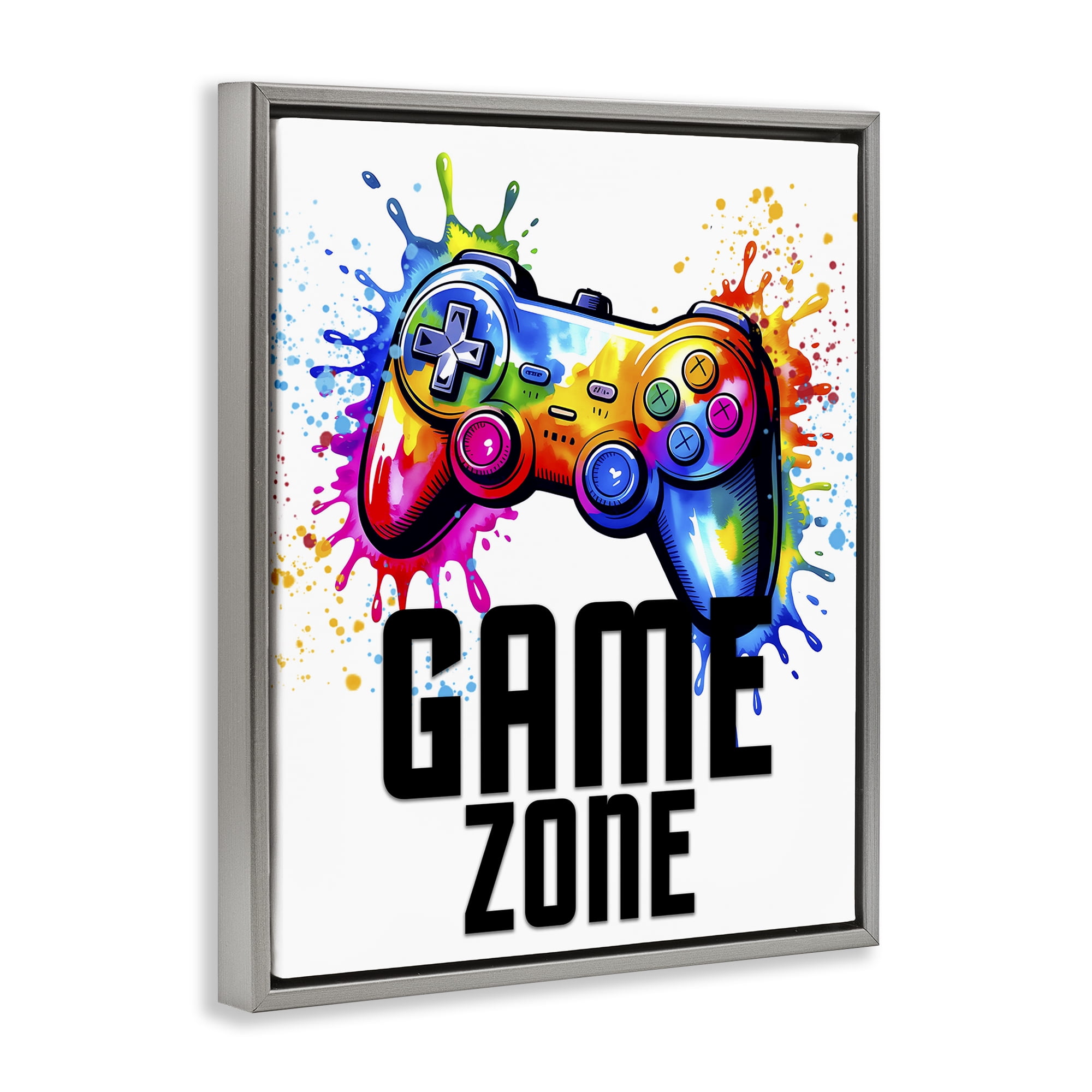 Stupell Industries Game Zone Bright Splash Gray Framed Floater Canvas Wall Art, design by Kim Allen