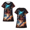 thumbnail image 3 of Women Nightgowns Short Sleeve Night Gowns Sleep Shirt Nightshirt Sleepwear, Wolf Galaxy Fire Space, 3 of 7