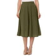 Women's High Waist A-Line Flared Pleated Midi knee Long Casual Skirt Made in USA