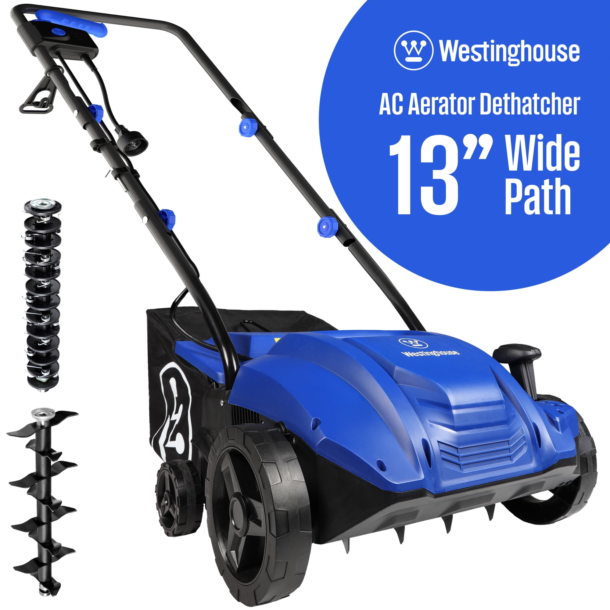 Westinghouse W13ADAC 13-Inch 12 Amp 2-in-1 Corded Electric Dethatcher and Aerator with 8 Gallon Thatch Collection Bag, 4-Position Depth Adjustment, Foldable Handle