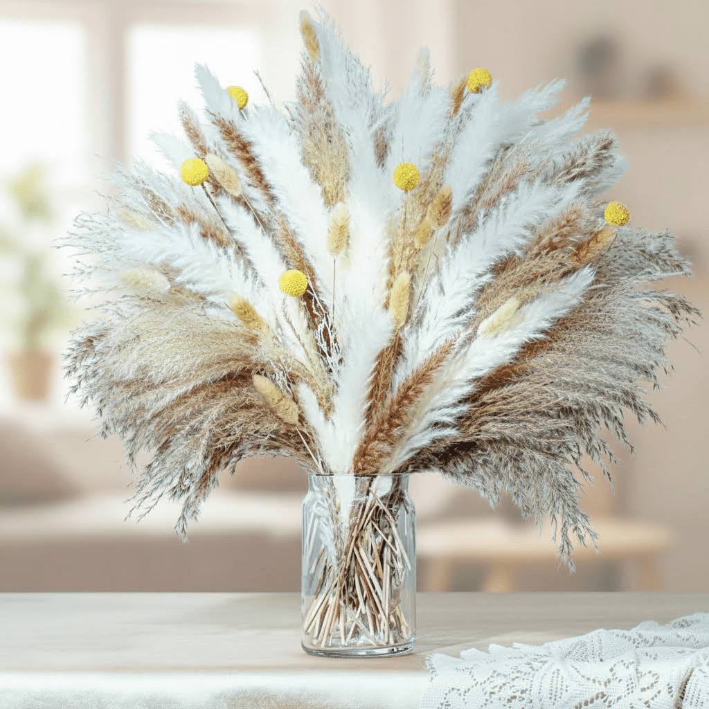 100PCS Dried Pampas Grass Bouquet, 17.5 Inch Fluffy Boho Decor, Natural Dried Flowers for Wedding Centerpieces, Home Floral Arrangements, and Party Table Decorations