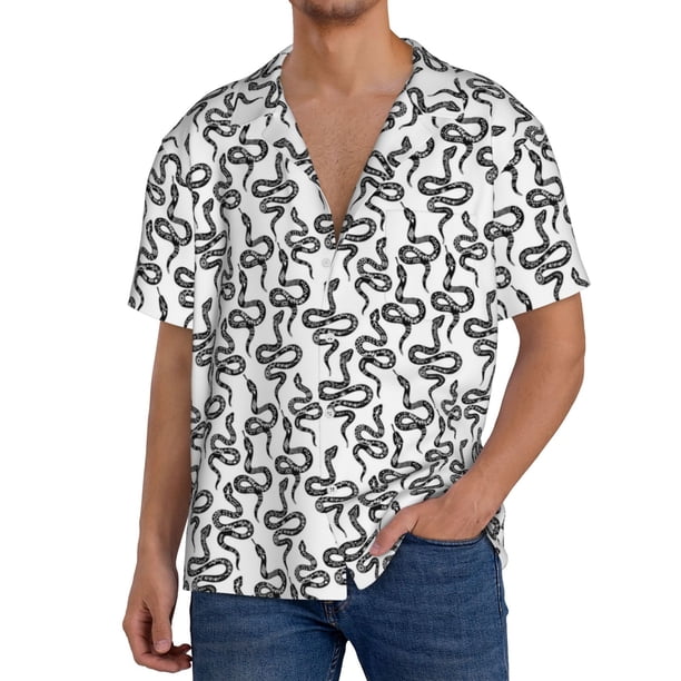 Fotbe Snake Camisa Estampada de Manga Corta para Hombre, Casual de Verano, Estilo Playero, Sin Arrugas-Large