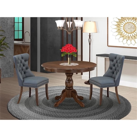 East West Furniture HBDA3-AWA-13 3 Piece Kitchen Table Set for Small SpacesIncludes a Round Dining Room Table and 2 Parson Chairs, 42x42 Inch, Antique Walnut