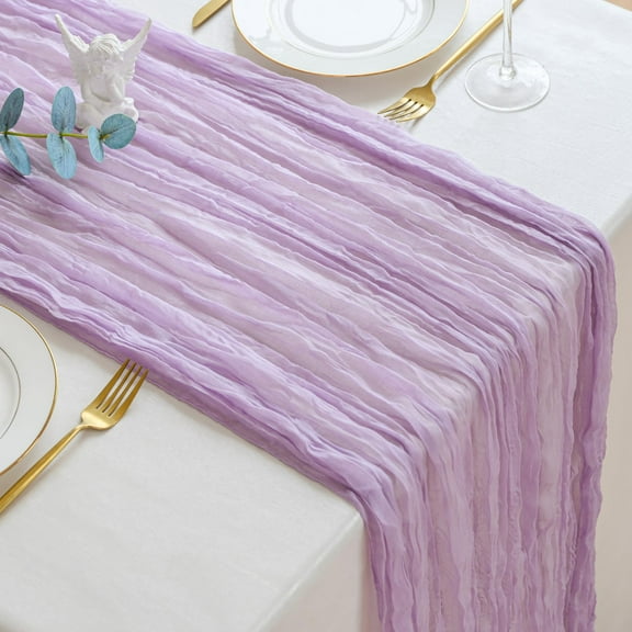 Purple Cheesecloth Table Runner 10ft Long, Lightweight Voile Fabric for Wedding Decor Boho Party Easter Spring Summer Tabletop, Lavender
