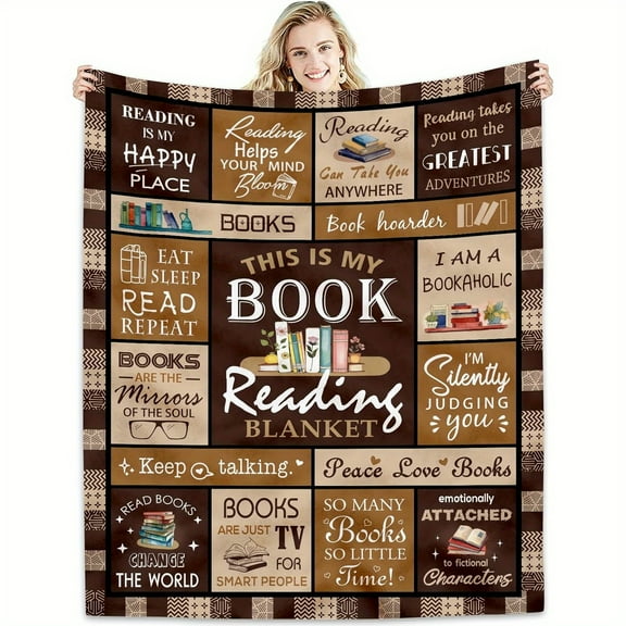 Book Lover Gift Blanket - Soft Flannel Throw with Vintage Book Quotes & Reading-Themed Illustrations, All-Season Cozy Sofa Bed Blanket for Women, Best Friend Birthday Anniversary Gifts, Cute Blanket
