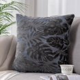 thumbnail image 1 of Nvzi Funda de almohada decorativa de terciopelo con hojas tropicales cuadradas, funda de almohada con acento moderno de lujo (gris, 18" x 18"), 1 of 5