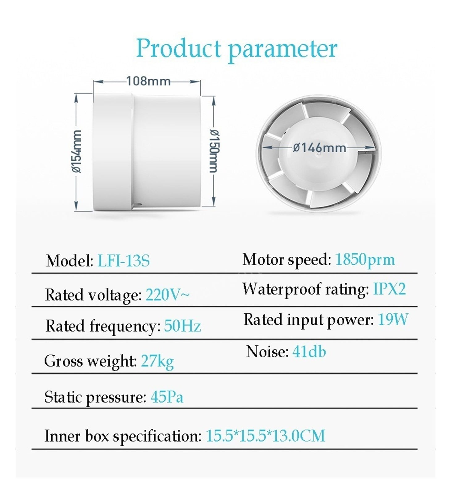 4/6 Inch Inline Duct Fan Air Ventilator Metal Pipe Ventilation Exhaust Fan Mini Extractor Bathroom Toilet Wall Fan Duct Fan ,Energy-Efficient