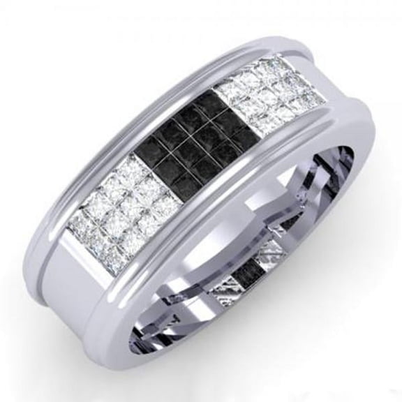 Dazzlingrock Collection 1.25 Carat (ctw) 10K Princess Cut Black & White Diamond Men's Invisible Set Wedding Band Anniversary Ring 1 1/4 CT, White Gold, Size 9.5