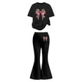 thumbnail image 2 of JIAYUE Girls Spring Outfit Sets Cartoon Print Short Sleeve Crew Neck Pullover T Shirt Flared Pants Elegant For Kids Seasonal Comfortable Outfit, 2 of 5