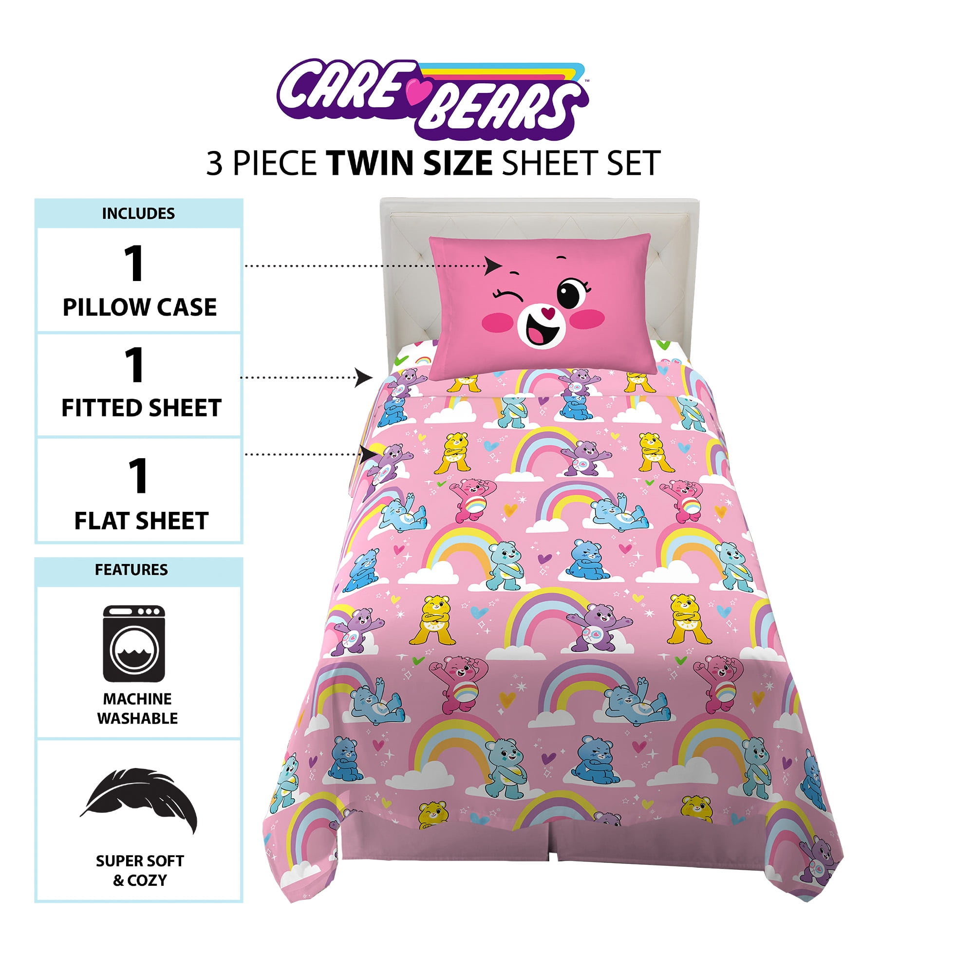 Care Bears Kids Twin Sheet Set, Pink and Purple, CloudCo