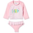 thumbnail image 2 of Girls Baby Two Piece Rashguard Set with Ruffle Trim, Cotton Candy, 3T, 2 of 2