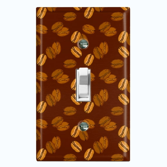 Metal Light Switch Wall Plate Outlet Cover (Mocha Coffee Bean Espresso Cup Cappuccino Grounds - Single Toggle)