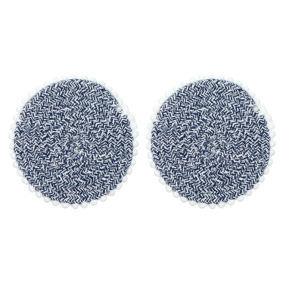 2Pcs Round Braided Placemats, 5.3" Woven Floral Edge Placemats Kitchen Table Place Mats for Farmhouse Decor(Nacy)