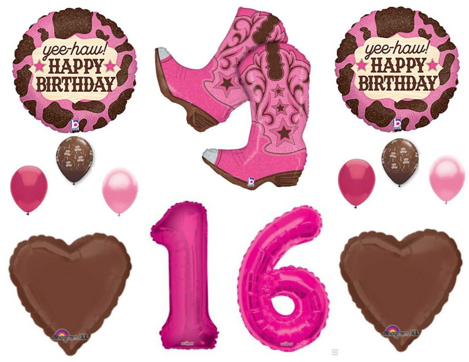 Sweet 16 Pink Cowgirl Boots Birthday Party Balloons Decoration Supplies 16th