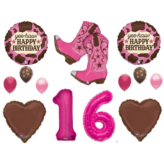 Sweet 16 Pink Cowgirl Boots Birthday Party Balloons Decoration Supplies 16th