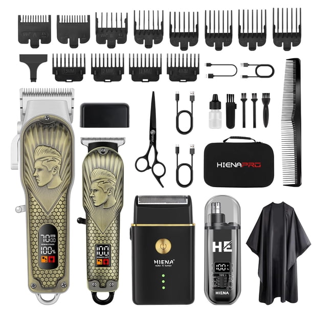 Cortapelos profesional HIENA PRO para hombre, inalámbrico, con luz LED, afeitadora de láminas, recortador de nariz y recargable.