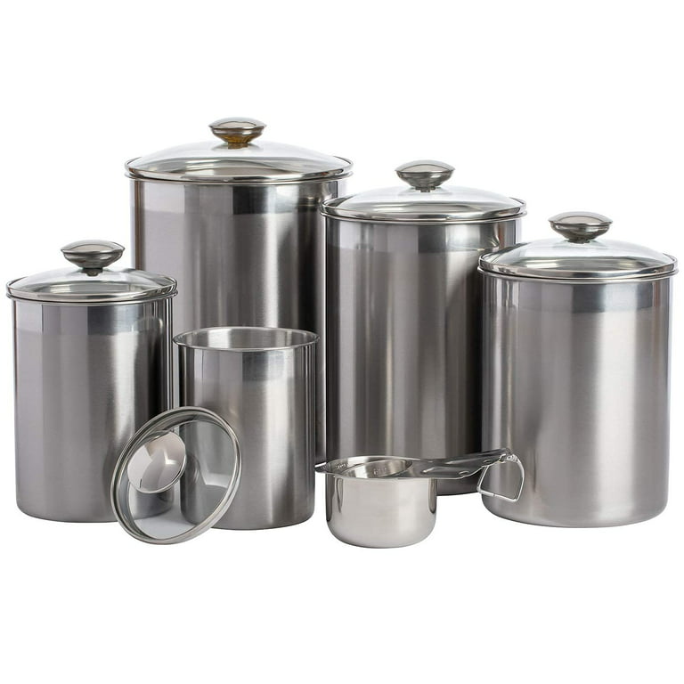 Airtight Canisters Sets for the Kitchen Counter - Stainless Steel Food  Storage Containers with Glass Lids for Tea Coffee Sugar Flour Baking Dry