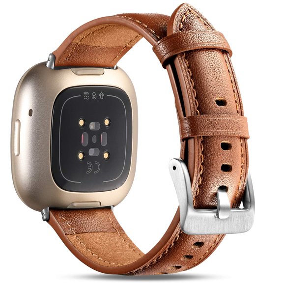 Correa de piel Maledan compatible con Fitbit Sense/Versa 3, color marrón