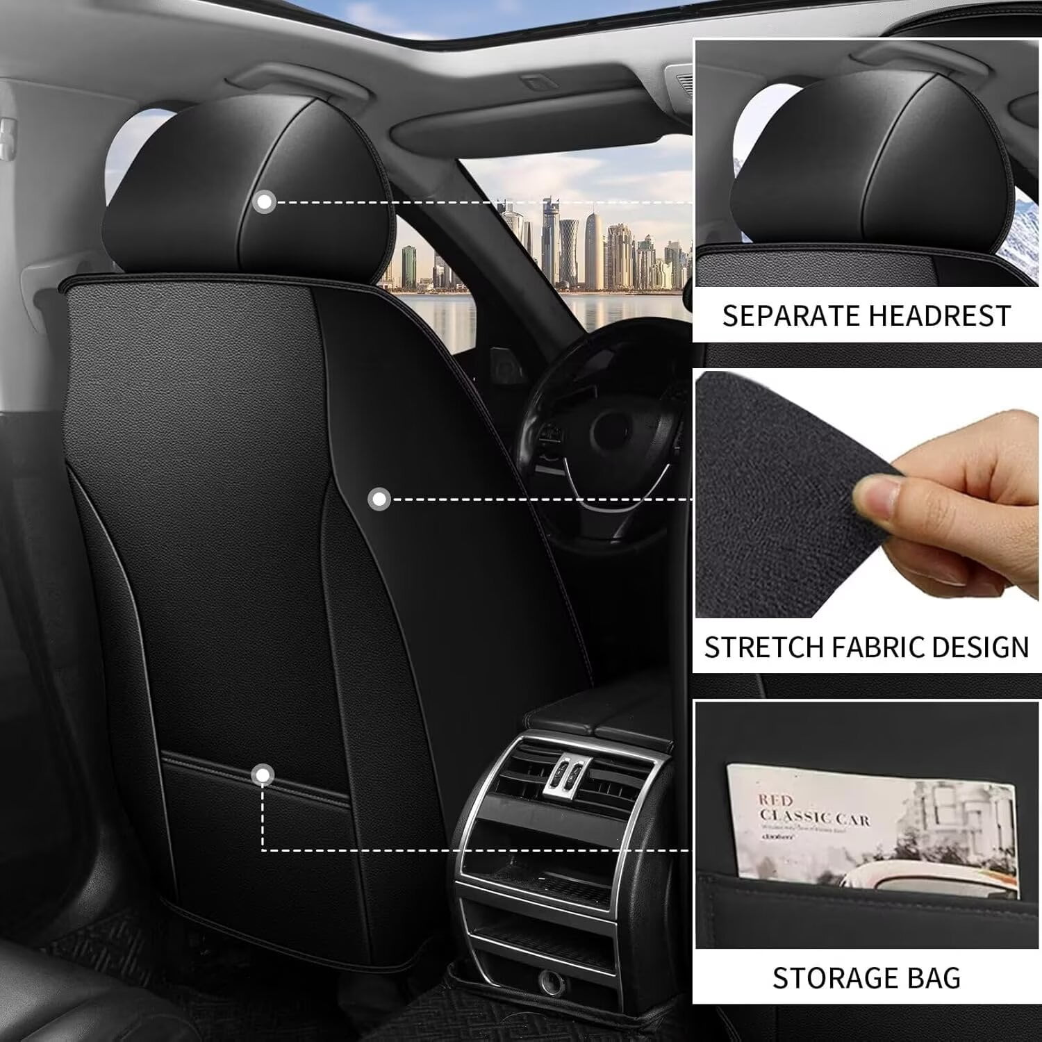 DIKSOAKR Car Seat Cover Fit for Honda HR-V/HRV 2016-2024 2025:Faux Leather Seat Protector Waterproof Anti-Slip Premuim Auto Interior Accessories(Black&Grey),Front Seat(2 Seats)