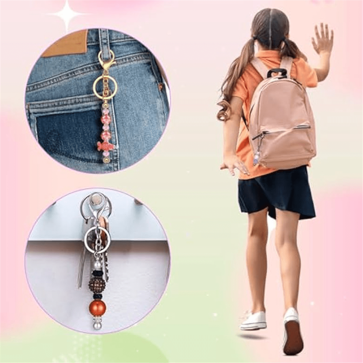 63 Pcs Beadable Keychain Bars Resealable Set Making Supplies Kit for DIY Pendant Craft Jewelry