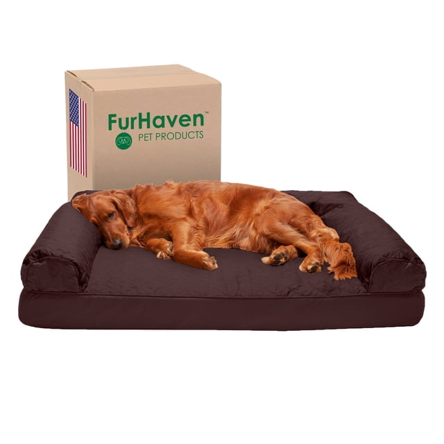 Furhaven Cama ortopédica para perros grandes con refuerzos extraíbles y funda lavable, para perros de hasta 95 libras - Sofá acolchado - Café, Jumbo/XL