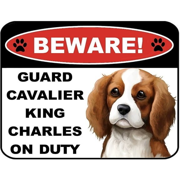 PCSCP Beware Guard Cavalier King Charles on Duty (v1) 9 inch x 11.5 inch Laminated Dog Sign