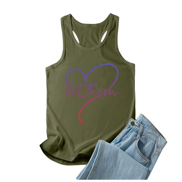 Camiseta sin mangas con estampado de letras para mujer, ideal para el verano: camiseta informal de cuello redondo con ajuste en el pecho, ideal para el día a día