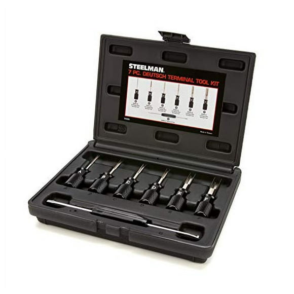 Steelman 7-Piece Deutsch Terminal Tool Kit for Auto Techs, Remove Terminal Block Wires Without Damage, Tools for 4, 8, 12, 14, 16, and 20 Gauge Wire Terminals, Wedge/Removal Tool and Screwdriver