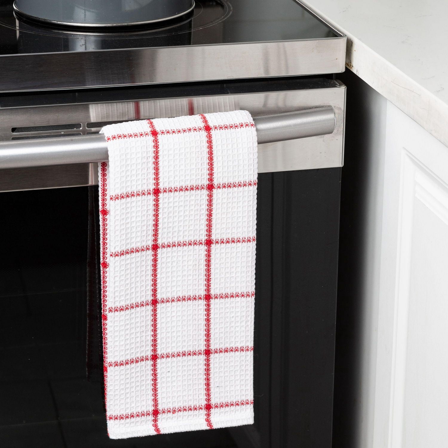 Fabstyles Cotton Solo Waffle Weave Kitchen Towels, Extra Large Dish Cloths, Super Absorbent and Quick Dry Tea Towels with Hanging Loop, 18x28 Inches, Set of 4