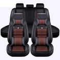thumbnail image 3 of TIANLAIMEI Car Seat Covers Full Set Leather Front and Rear Bench Backrest Seat Cover Set Universal Fit for Auto Sedan SUV Truck Black/Brown, 3 of 9