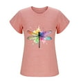 thumbnail image 4 of QUNYINEY Casual Womens T Shirts Ruffle Short Sleeve Crew Neck Dragonfly Tops Loose Going Out Pullover Women Tops, 4 of 6