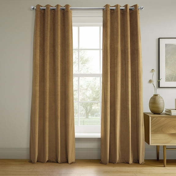 Half Price Drapes Signature Amber Gold Grommet Velvet Blackout Curtains (1 Panel), 50WX 84L