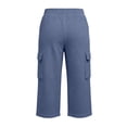 thumbnail image 5 of Utoimkio Women's Waffle Knit Capri Pants Drawstring High Waist Relax Fit Cargo Trousers with Side Pockets, 5 of 7