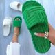 thumbnail image 1 of Zapatillas de mujer de suela gruesa con punta abierta de marca de lujo, prendas de vestir planas de pana verde, chanclas de pasarela para verano y otoño para mujer Deng Xun unisex, 1 of 2