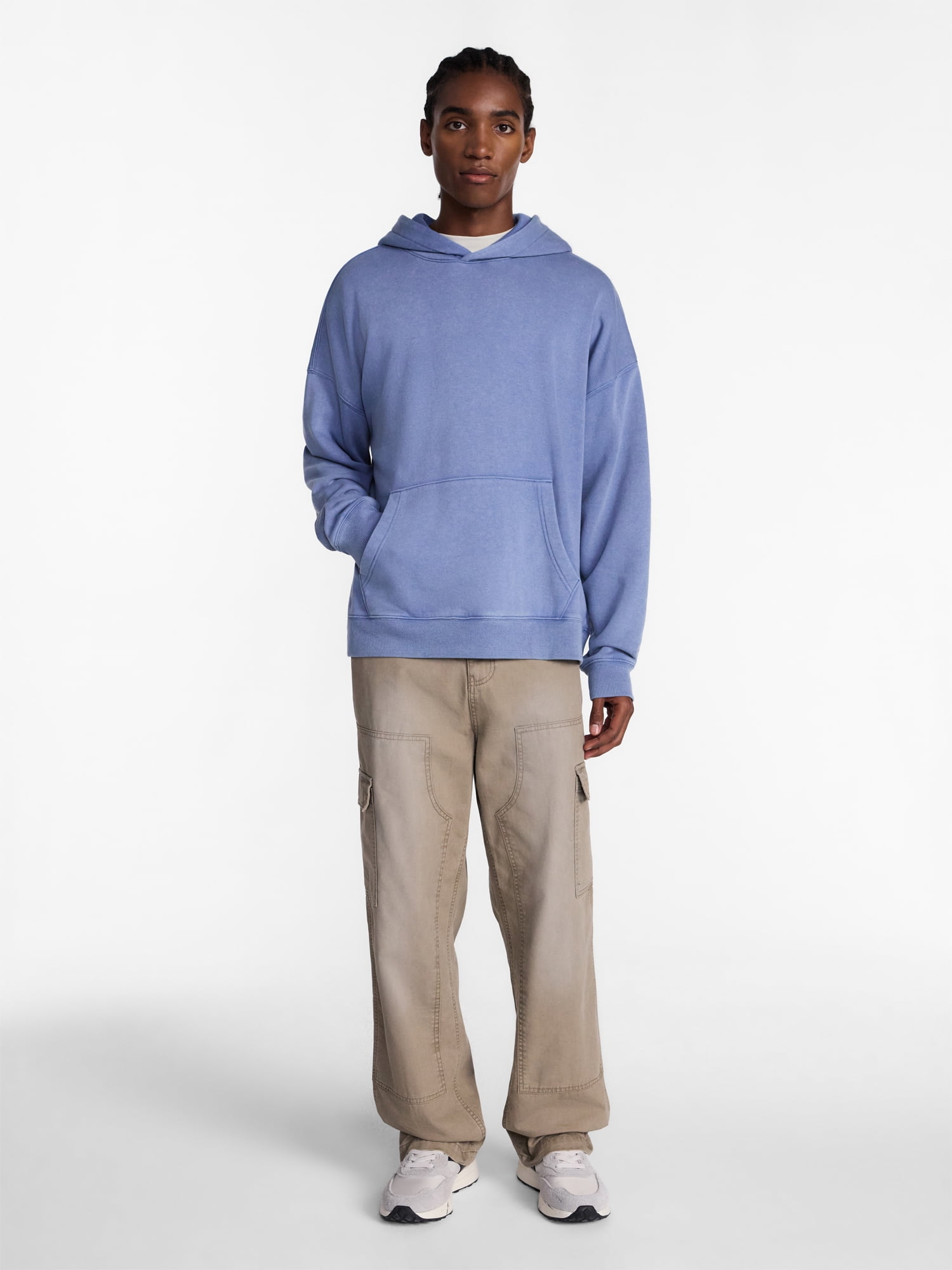 No Boundaries Boxy Fit Oversized Fleece Hoodie with Long Sleeves, Men's XS-4XLT