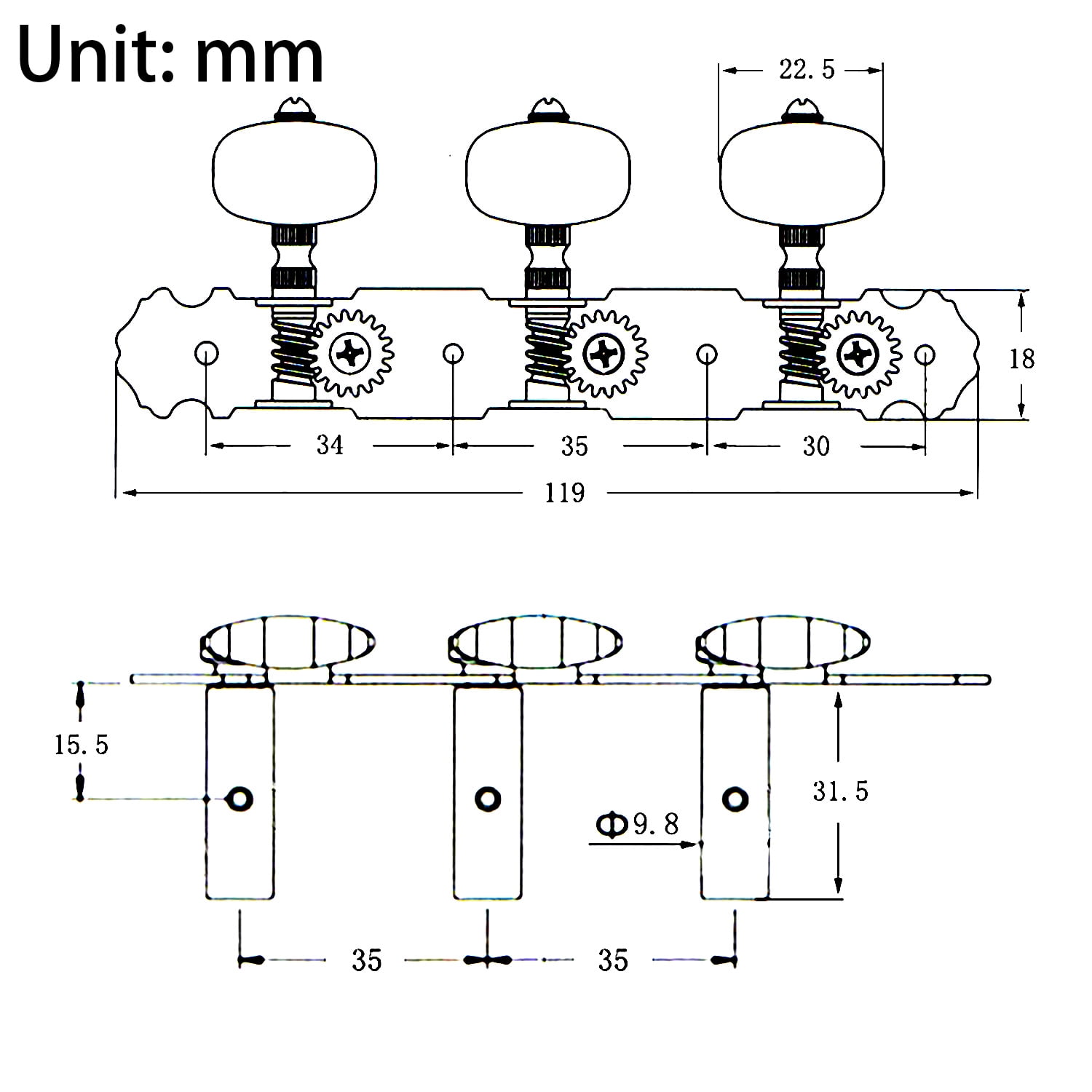 LOOKSEVEN Guitar Tuners Machine Heads 3L+3R Set Tuning Key String Peg for Classical Guitar