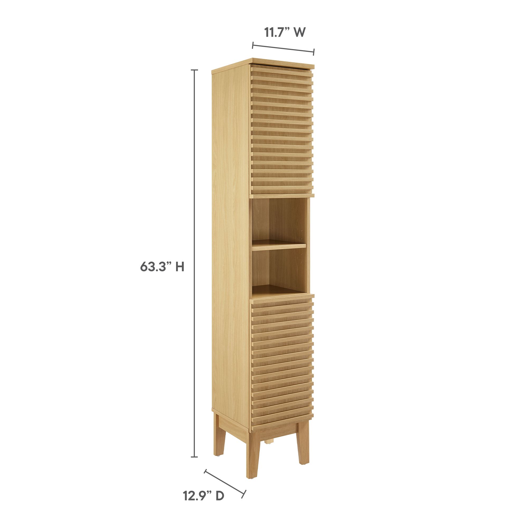 Modway Render Tall Narrow Bathroom Storage Cabinet in Oak