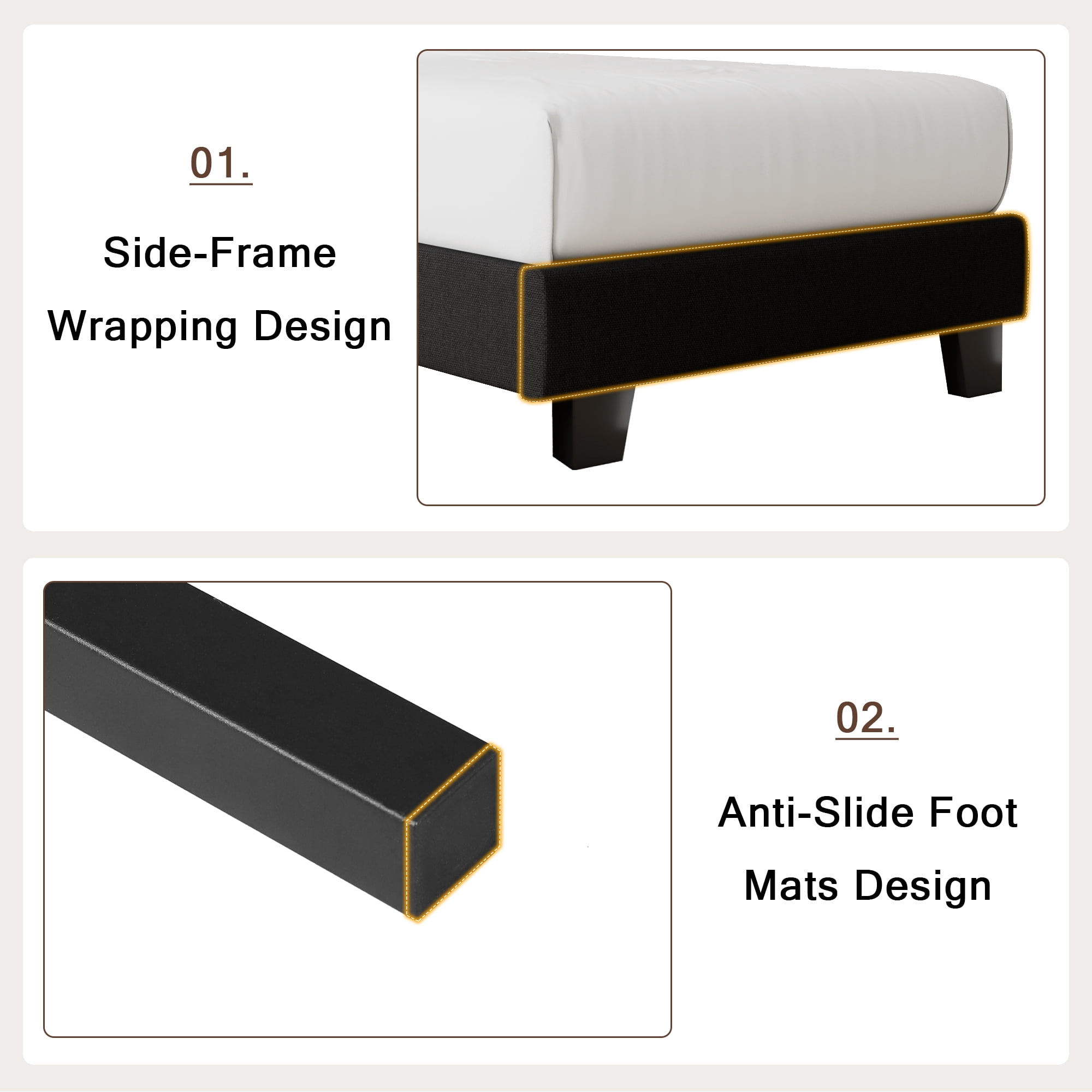 Virans Linen Twin Size Platform Bed Frame with Tufted Button Headboard,Upholstered Bed with Wood Slat Support,No Box Spring,Noise Free,Easy Assembly,Black