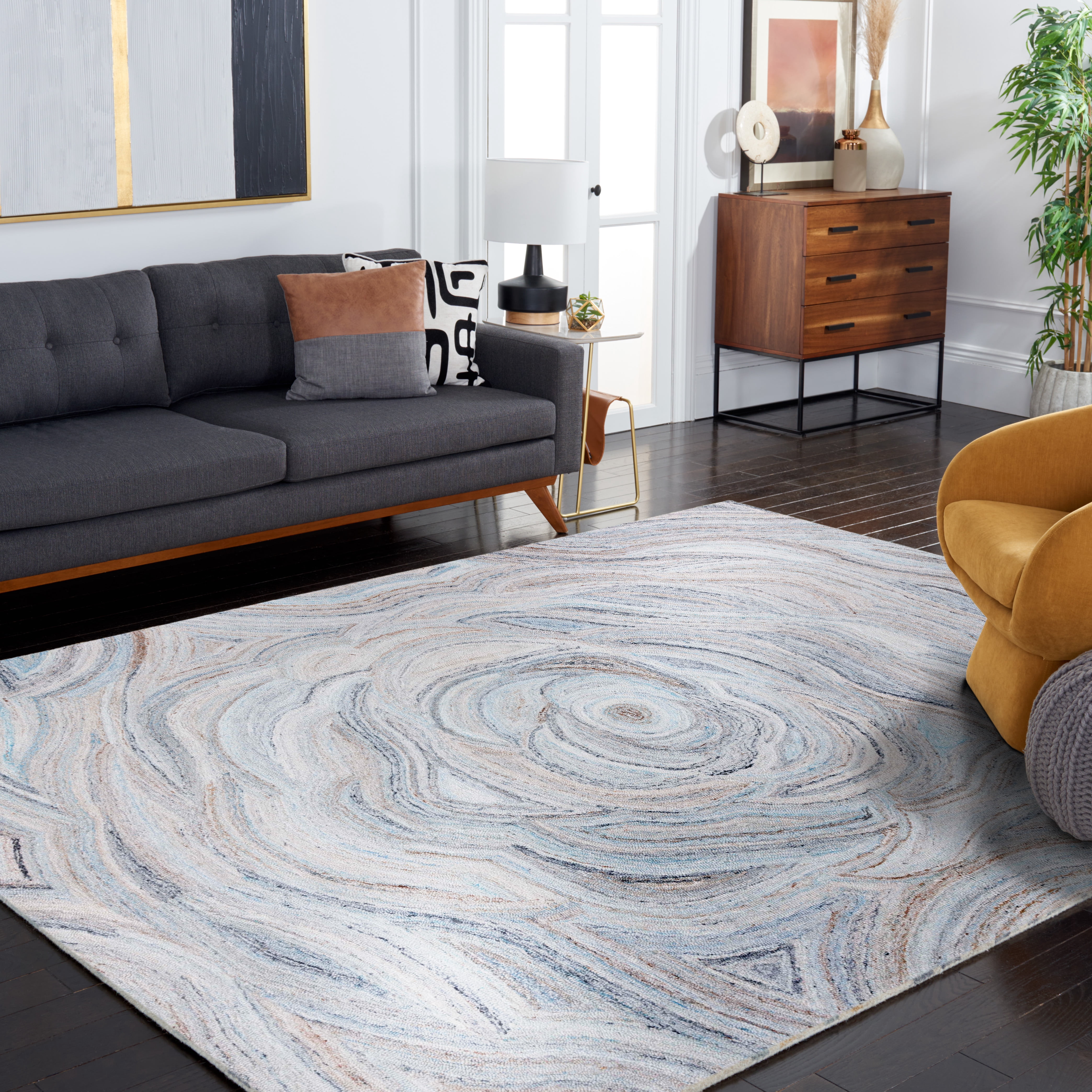 SAFAVIEH Abstract Kebo Distrssed Area Rug, Beige/Blue, 6' x 6' Square