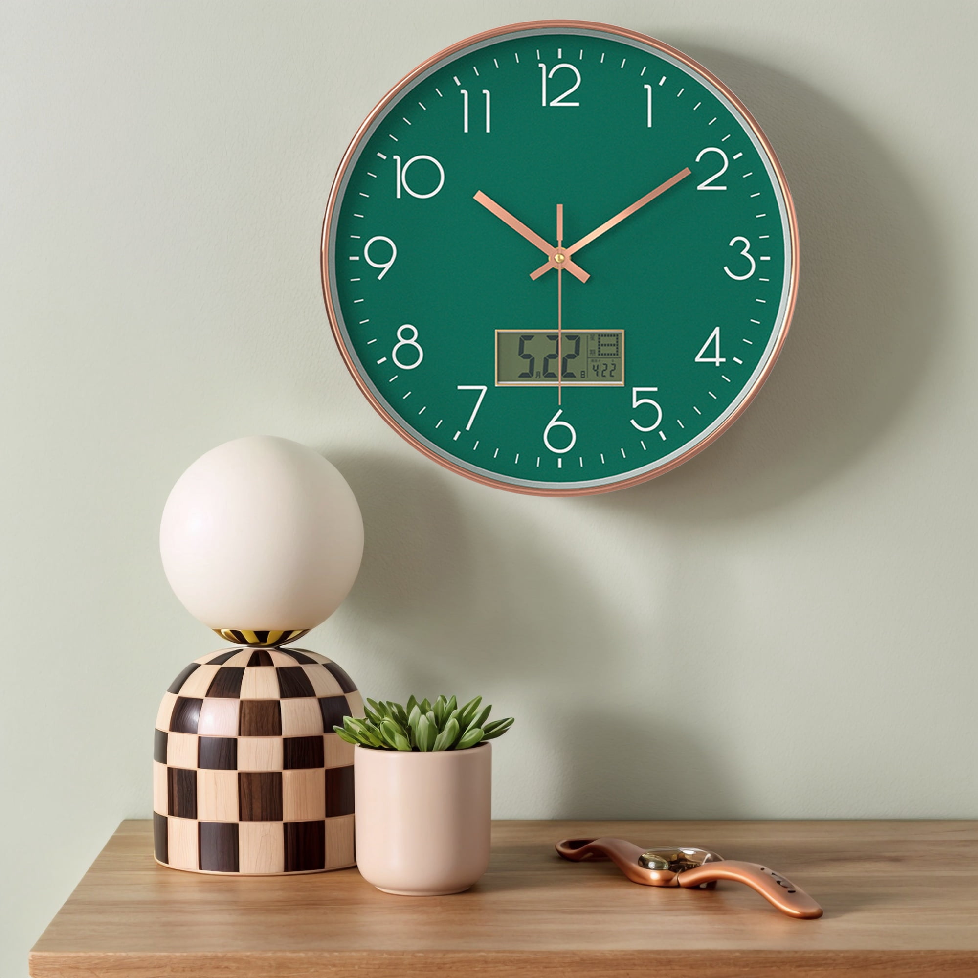 Unique Bargains Silent Non Ticking Wall Clock with Date and Temperature Green
