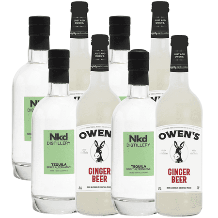 Nkd Distillery Tequila 4 Pack Alternative Premium Non-Alcoholic Spirit 750 ML Bottles w 4 Pack Owen’s Mixers Ginger Beer 750 ML Bottles - A